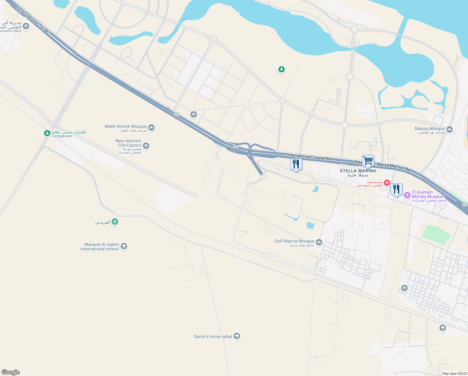map of restaurants, bars, coffee shops, grocery stores, and more near in El-Alamein