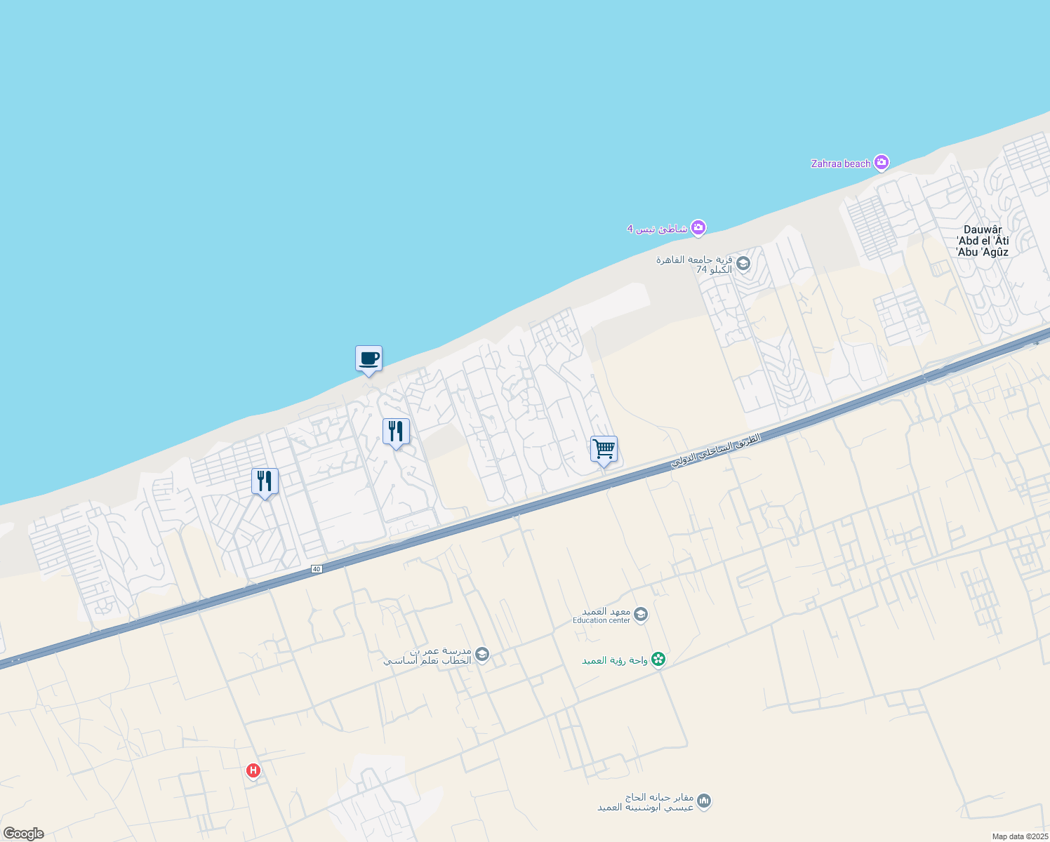map of restaurants, bars, coffee shops, grocery stores, and more near in North Coast