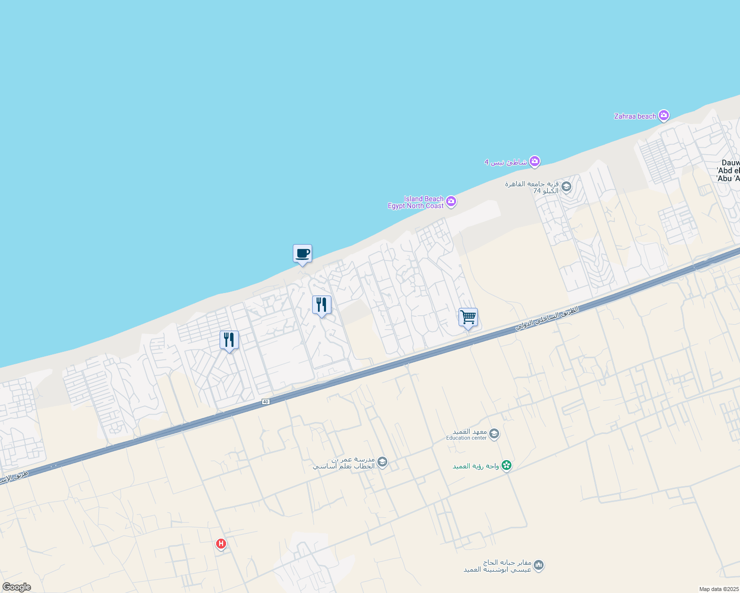 map of restaurants, bars, coffee shops, grocery stores, and more near Nice Resort Road in North Coast