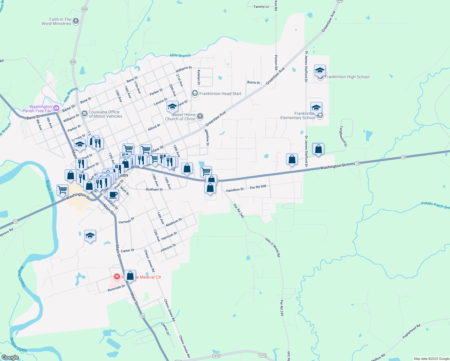 map of restaurants, bars, coffee shops, grocery stores, and more near 2010 Washington Street in Franklinton