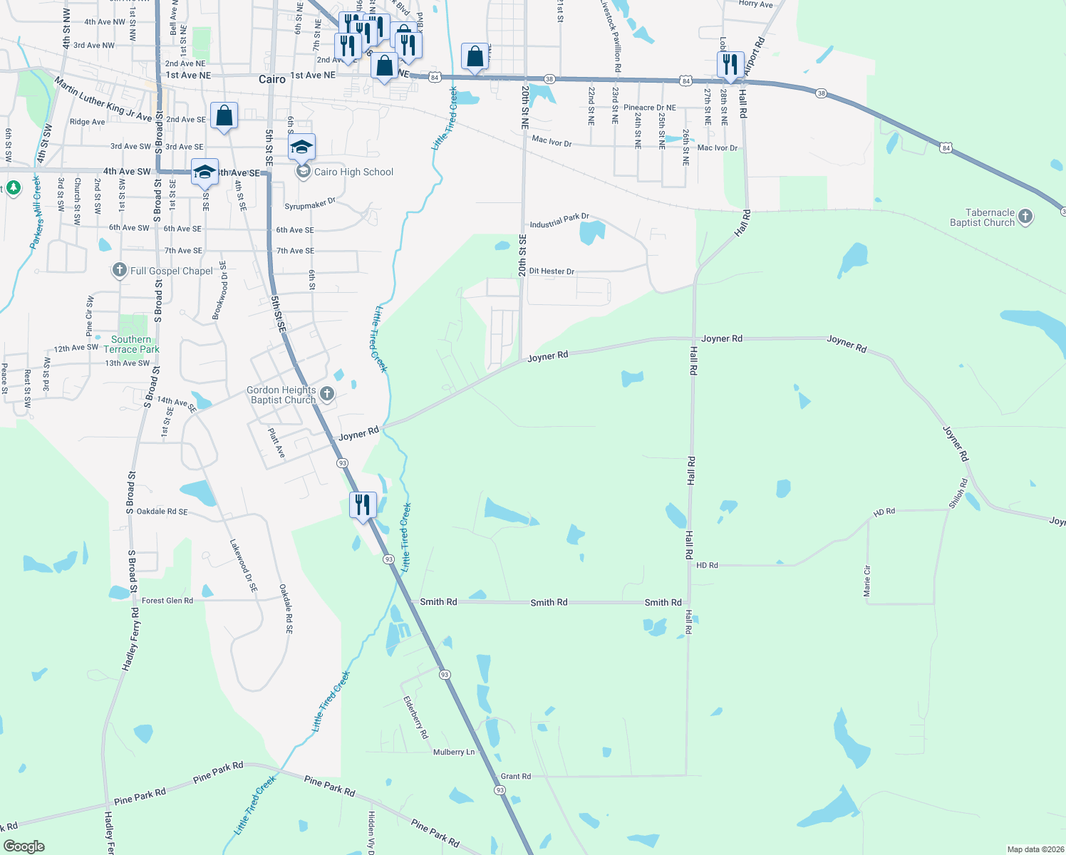 map of restaurants, bars, coffee shops, grocery stores, and more near Helton Lane in Cairo