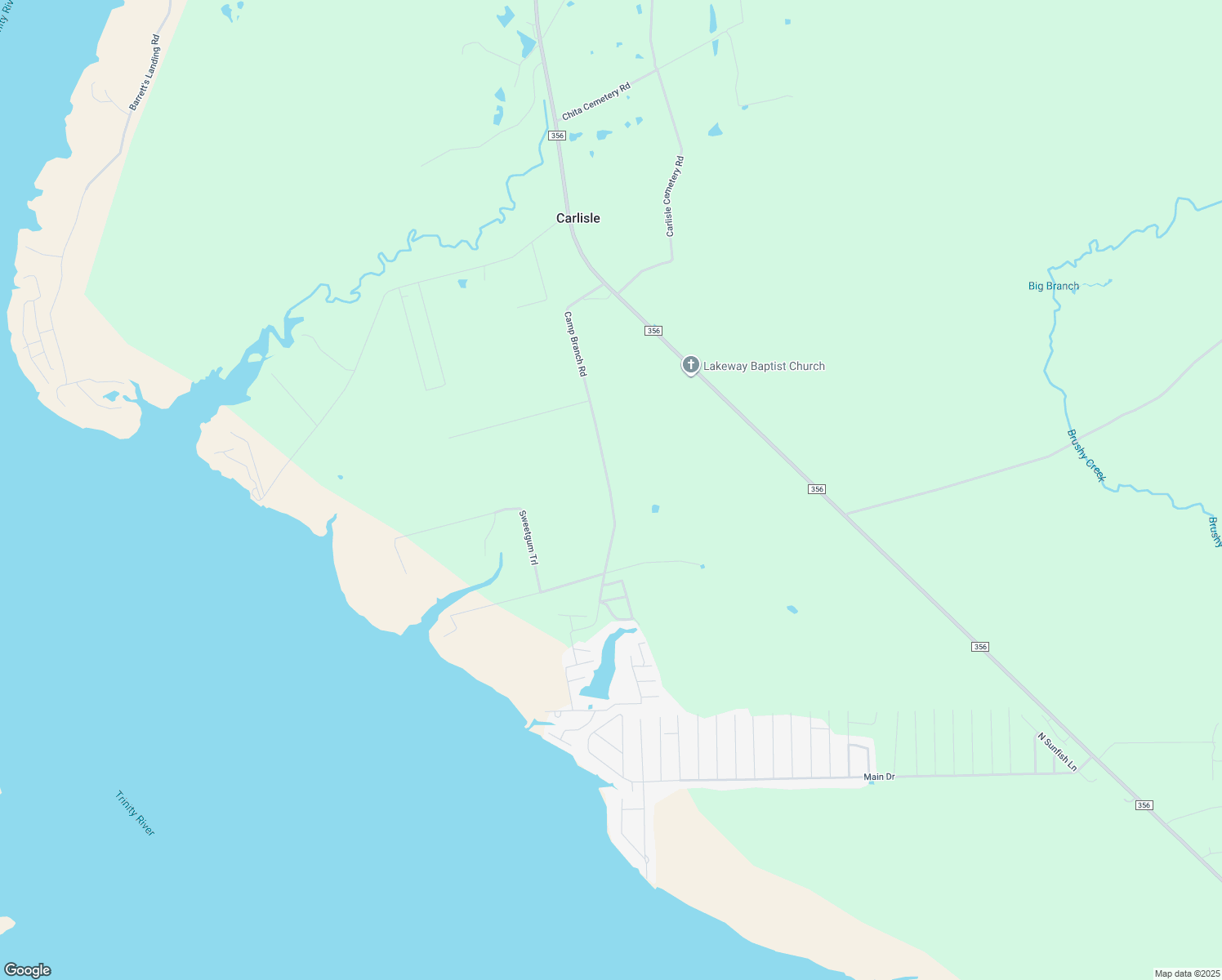 map of restaurants, bars, coffee shops, grocery stores, and more near Camp Branch Rd in Trinity