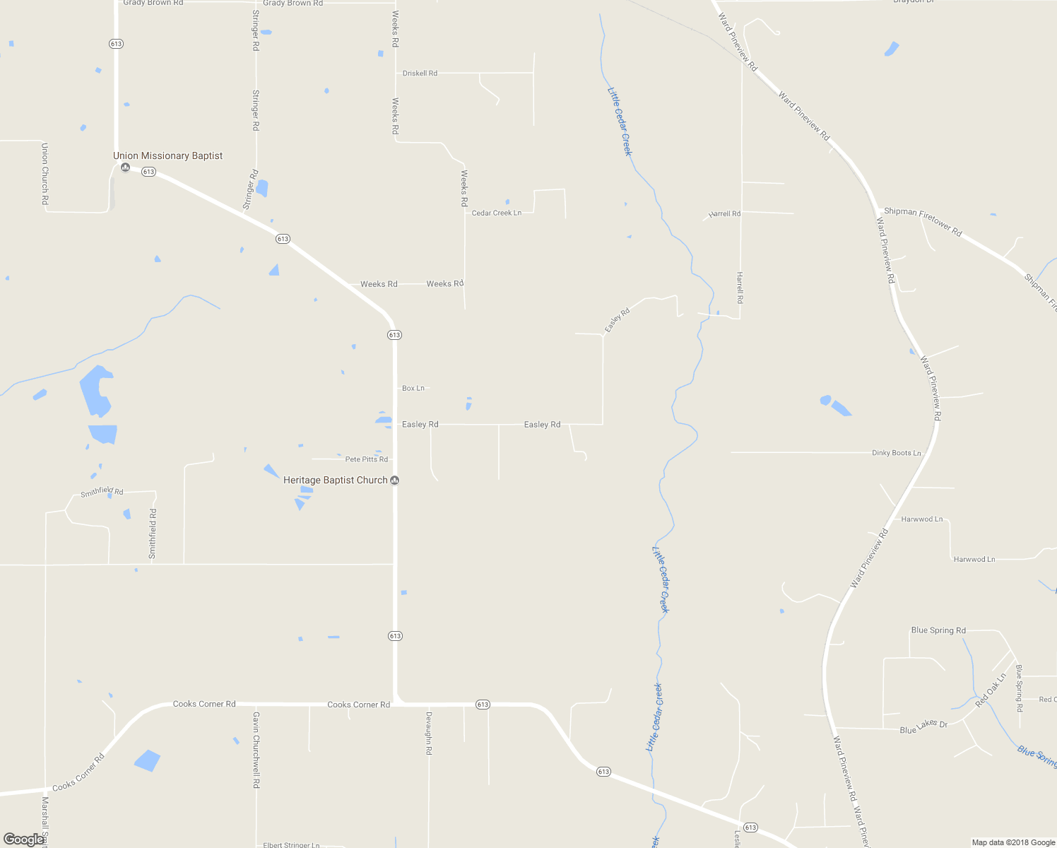 map of restaurants, bars, coffee shops, grocery stores, and more near 204 Easley Road in Lucedale