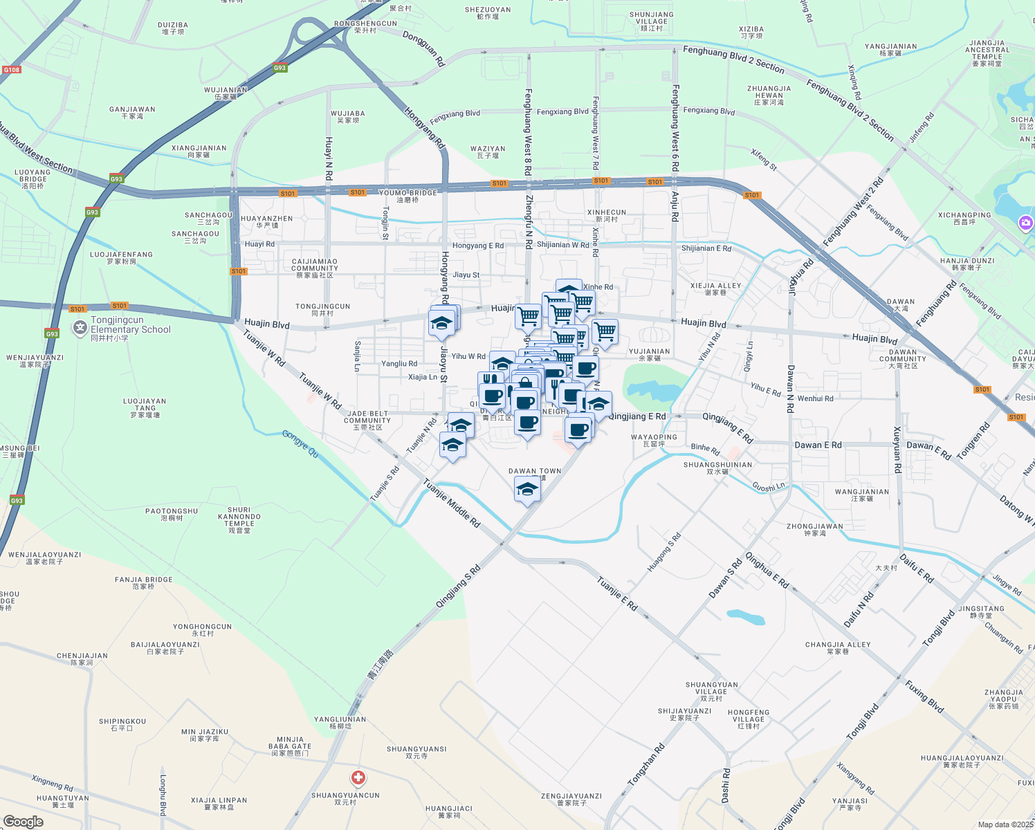 map of restaurants, bars, coffee shops, grocery stores, and more near Qing Jiang Zhong Lu in Cheng Du Shi
