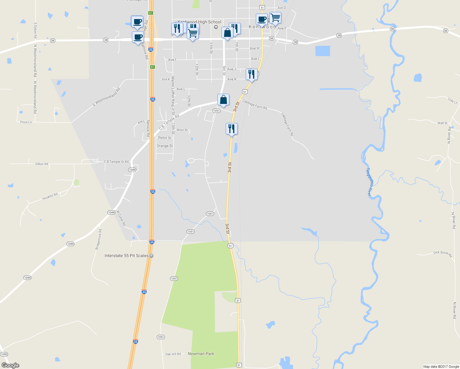 map of restaurants, bars, coffee shops, grocery stores, and more near 1420 3rd Street in Kentwood
