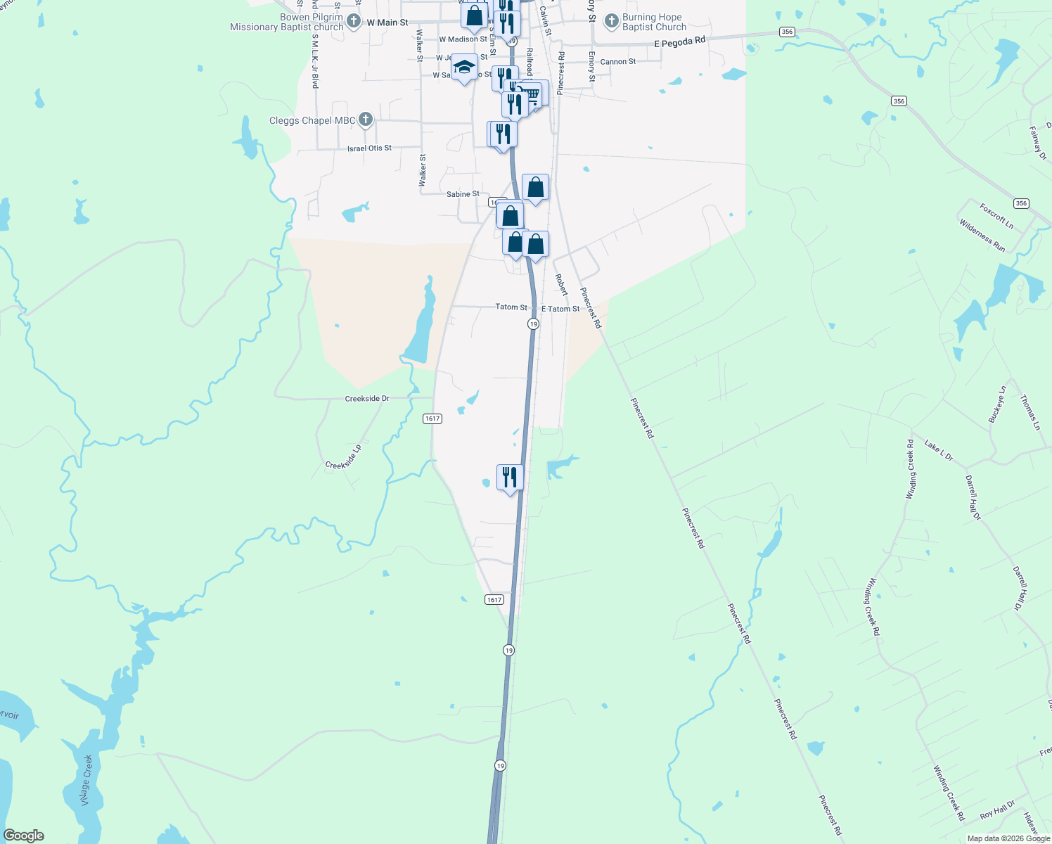 map of restaurants, bars, coffee shops, grocery stores, and more near 832 South Robb Street in Trinity