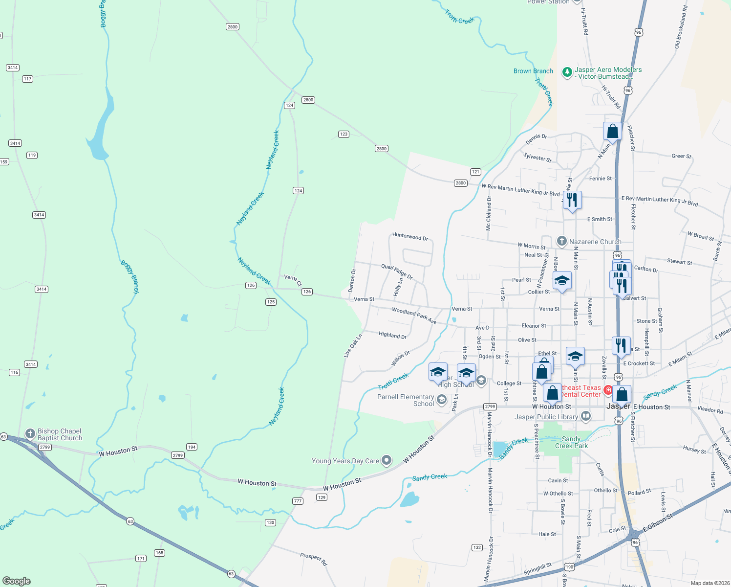 map of restaurants, bars, coffee shops, grocery stores, and more near 814 Richardson Dr in Jasper