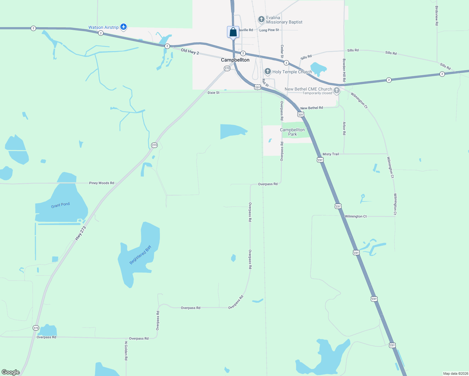 map of restaurants, bars, coffee shops, grocery stores, and more near 2548 Overpass Road in Campbellton