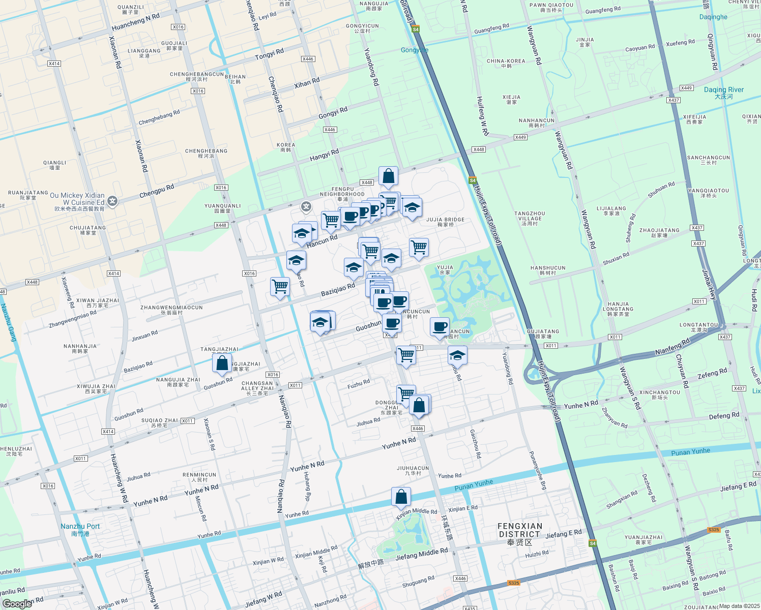 map of restaurants, bars, coffee shops, grocery stores, and more near 631号-723号 Nan Qiao Huan Cheng Dong Lu in Shanghai