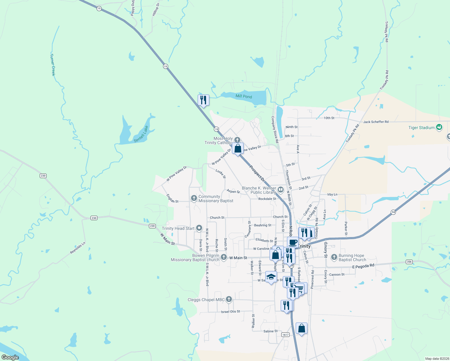 map of restaurants, bars, coffee shops, grocery stores, and more near Locke in Trinity