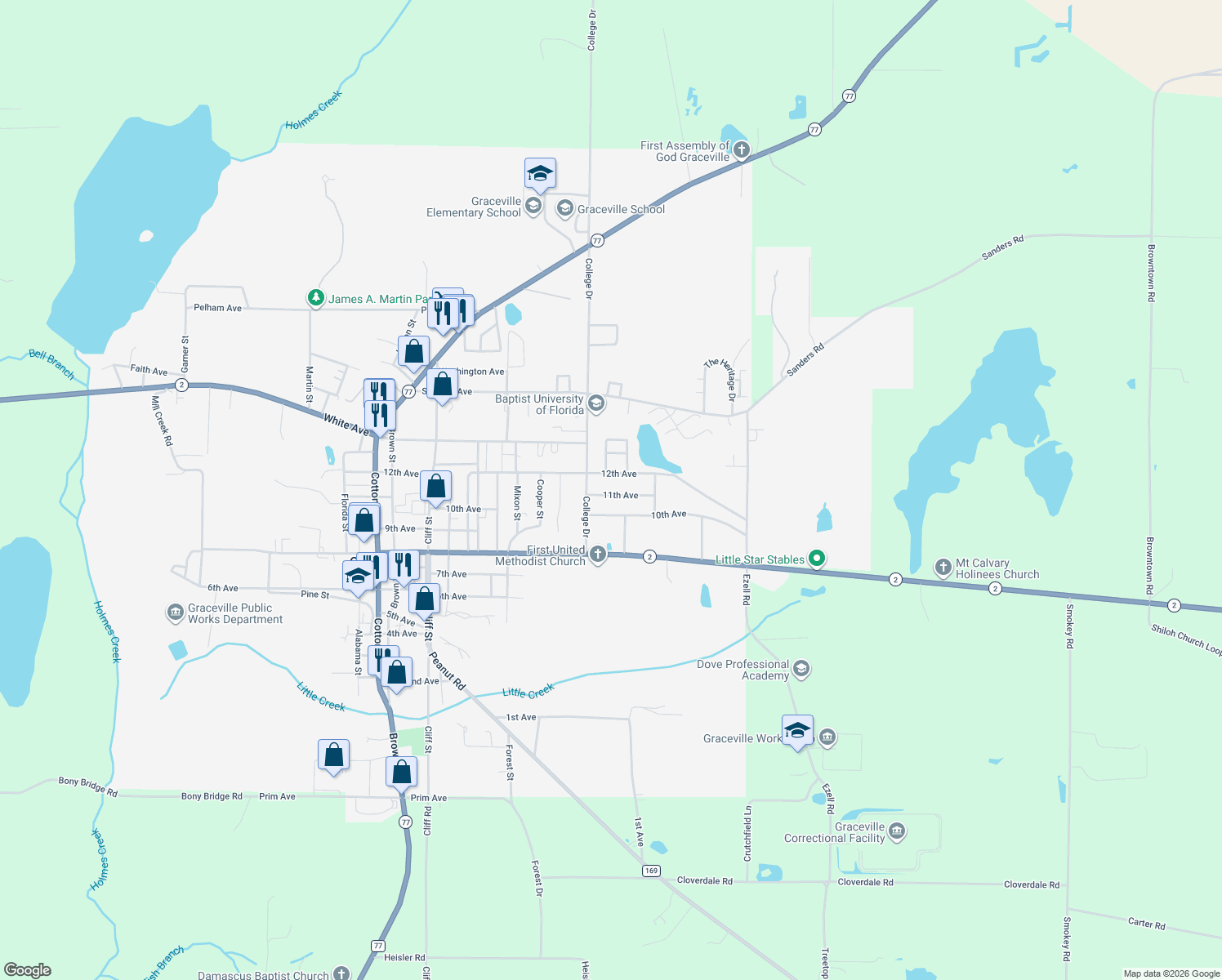map of restaurants, bars, coffee shops, grocery stores, and more near 1118 11th Avenue in Graceville