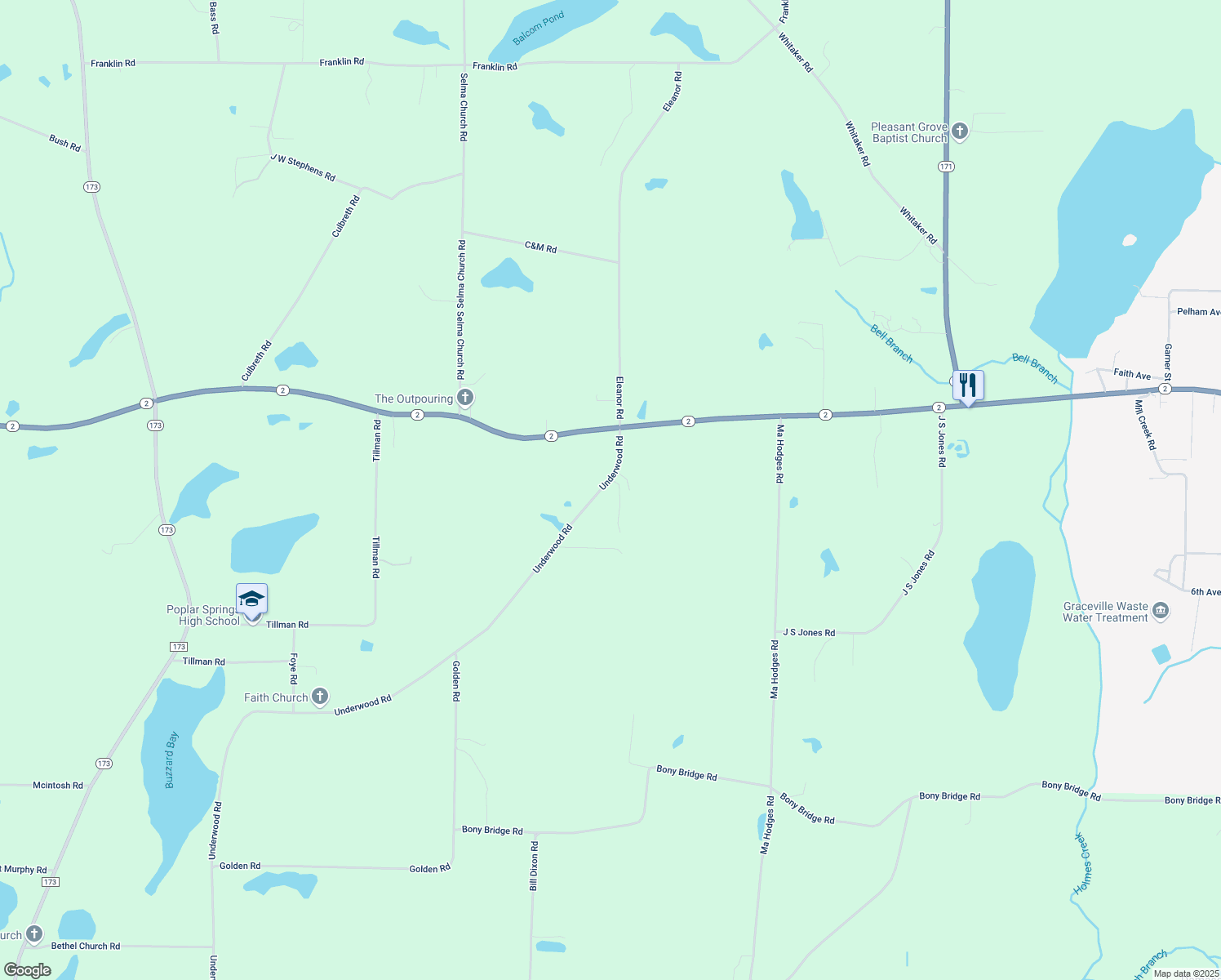 map of restaurants, bars, coffee shops, grocery stores, and more near 1209 Underwood Road in Graceville