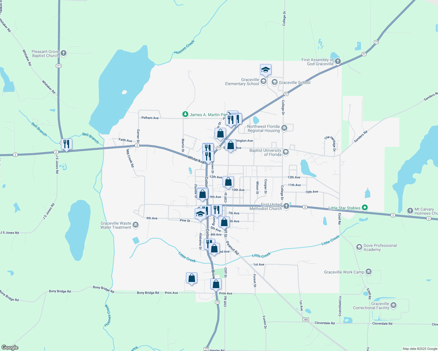 map of restaurants, bars, coffee shops, grocery stores, and more near 988 12th Avenue in Graceville