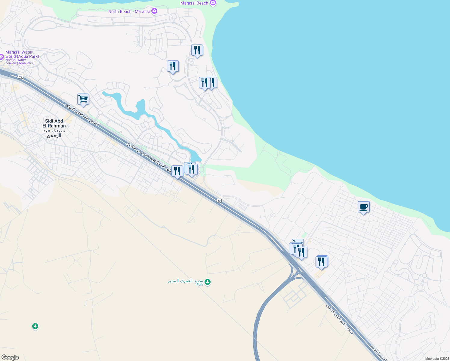 map of restaurants, bars, coffee shops, grocery stores, and more near in El Alamein