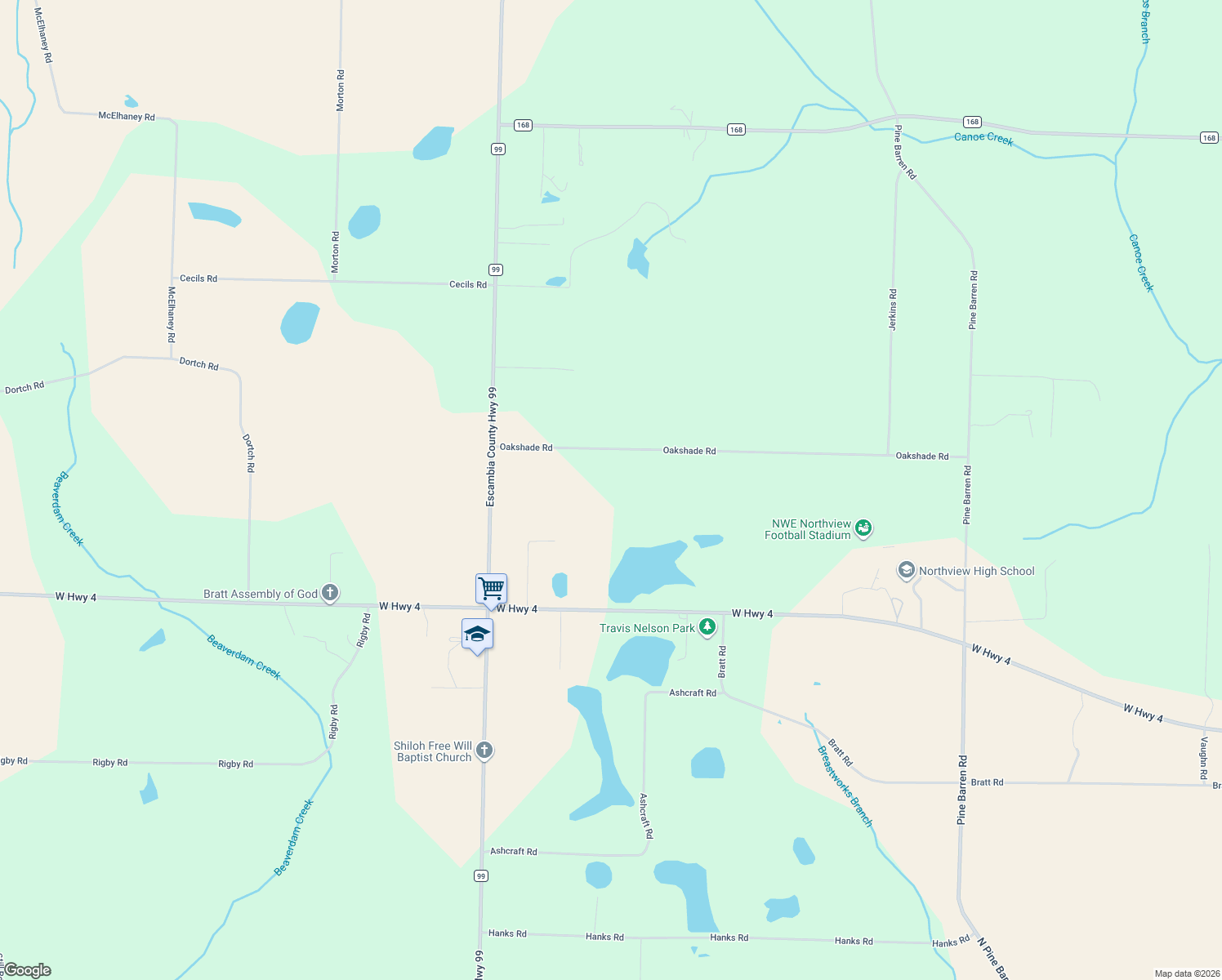 map of restaurants, bars, coffee shops, grocery stores, and more near 3671 Oakshade Road in Century