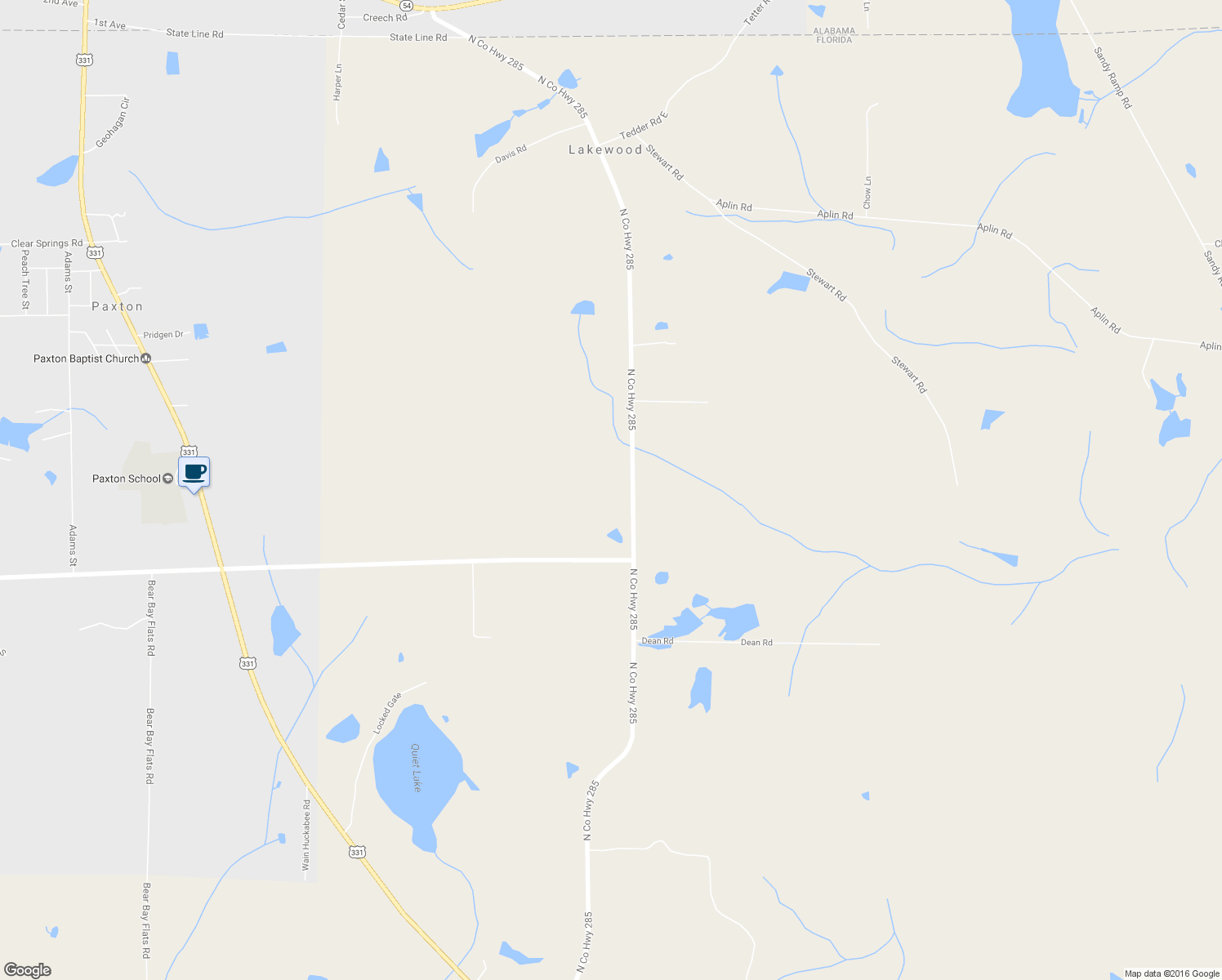 map of restaurants, bars, coffee shops, grocery stores, and more near 1867 North Co Highway 285 in DeFuniak Springs