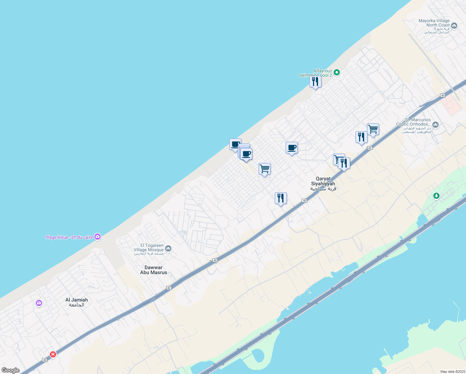 map of restaurants, bars, coffee shops, grocery stores, and more near in North Coast