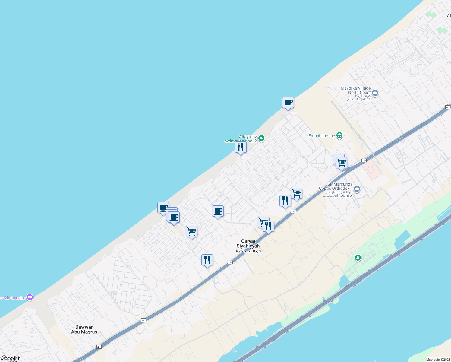 map of restaurants, bars, coffee shops, grocery stores, and more near in North Coast