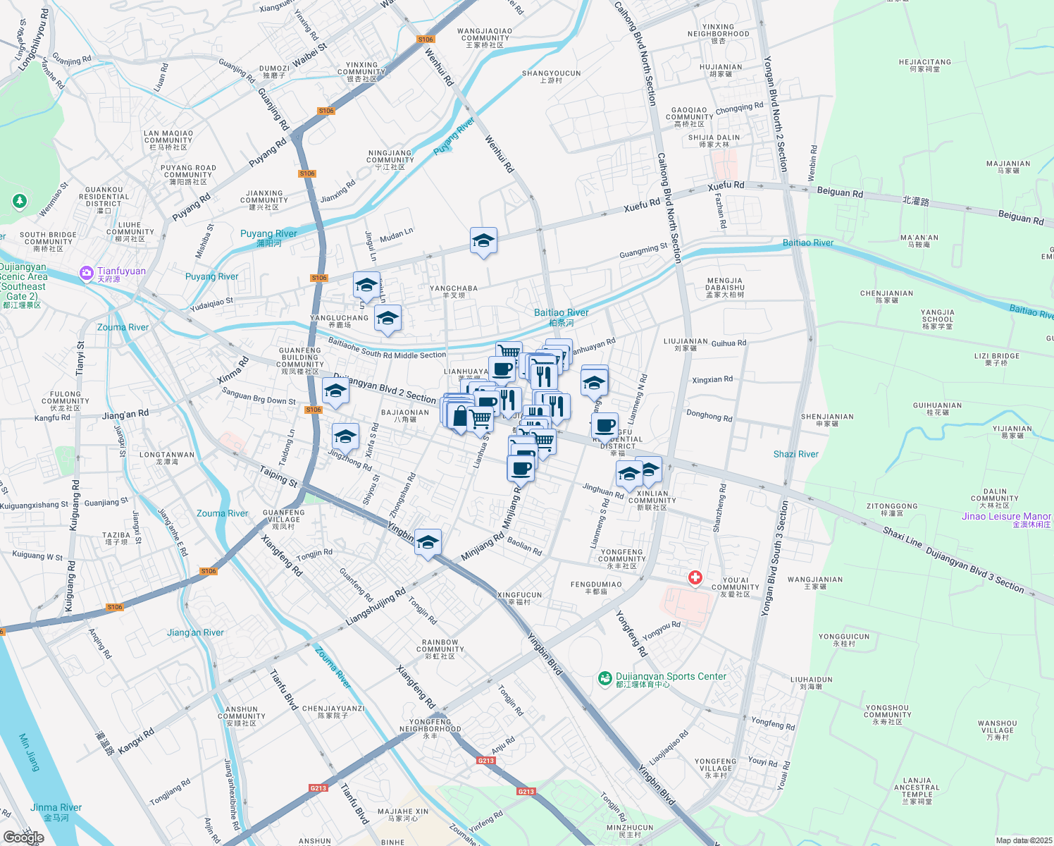 map of restaurants, bars, coffee shops, grocery stores, and more near in Chengdu