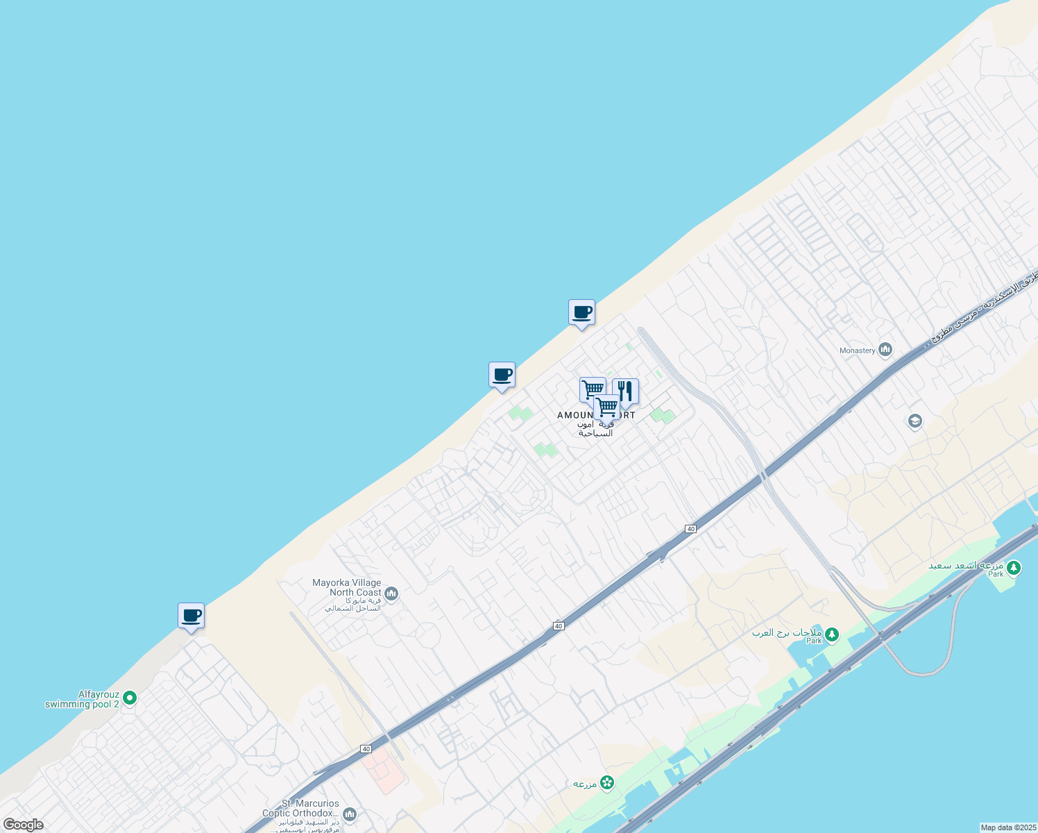 map of restaurants, bars, coffee shops, grocery stores, and more near in North Coast