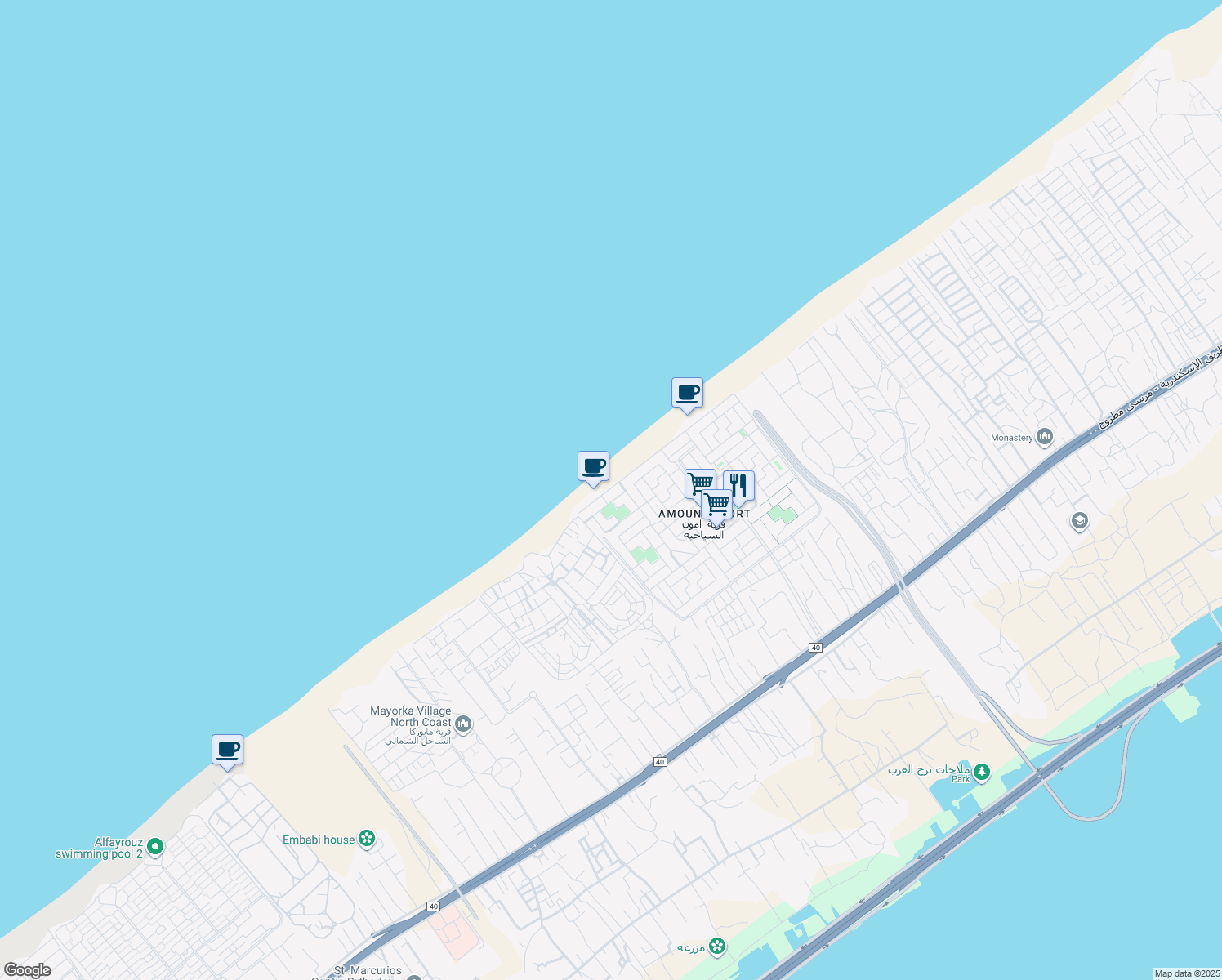 map of restaurants, bars, coffee shops, grocery stores, and more near in North Coast