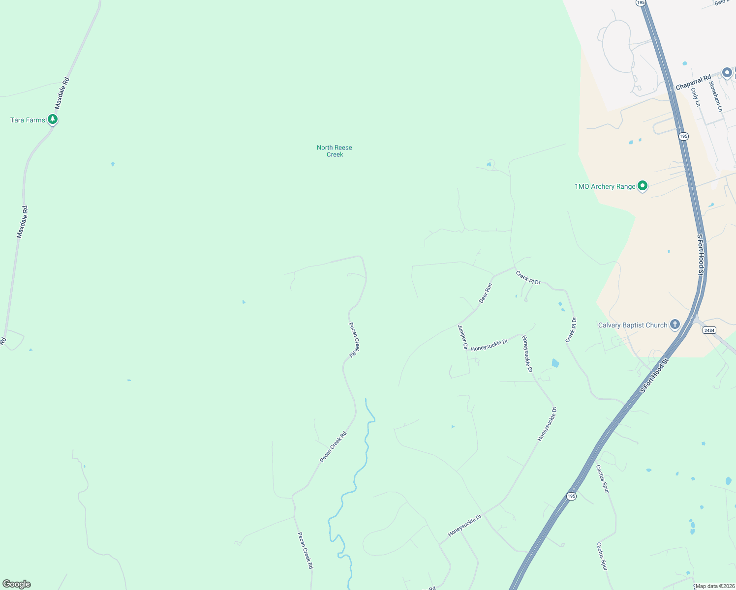 map of restaurants, bars, coffee shops, grocery stores, and more near 2404 Pecan Creek Road in Killeen