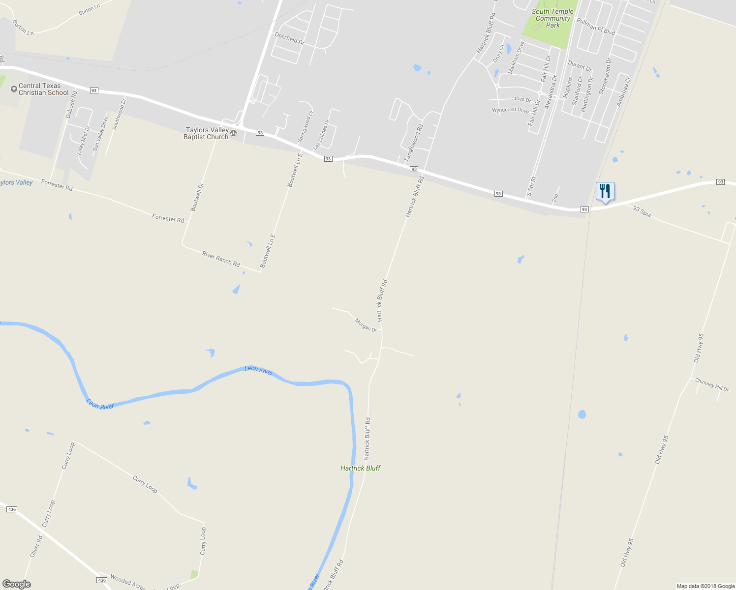 map of restaurants, bars, coffee shops, grocery stores, and more near 8200 Hartrick Bluff Road in Temple