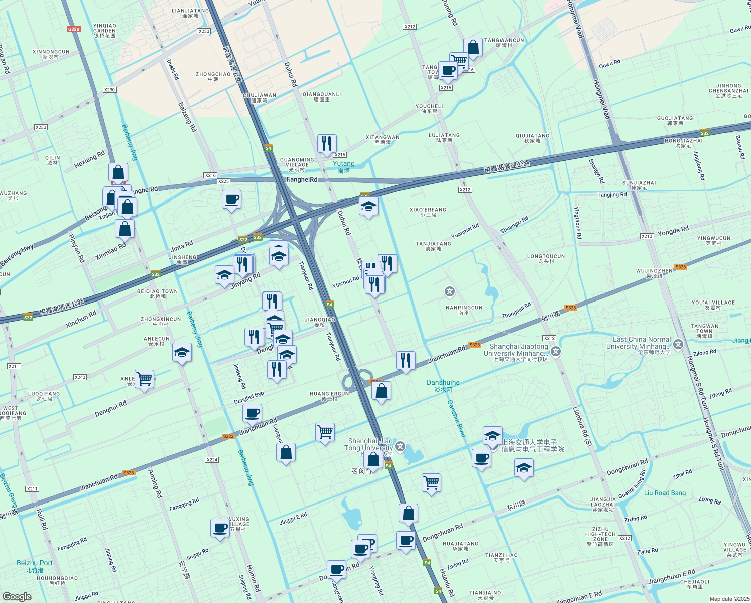 map of restaurants, bars, coffee shops, grocery stores, and more near 179号 Duhui Road in Shanghai