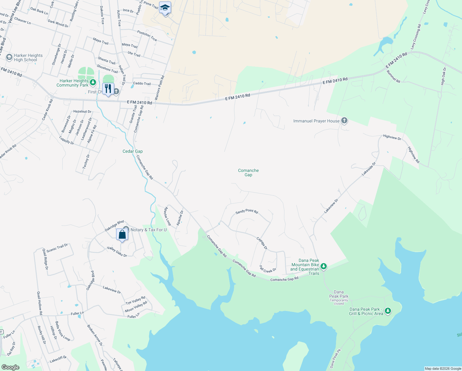 map of restaurants, bars, coffee shops, grocery stores, and more near 3200 Eagle Ridge in Harker Heights