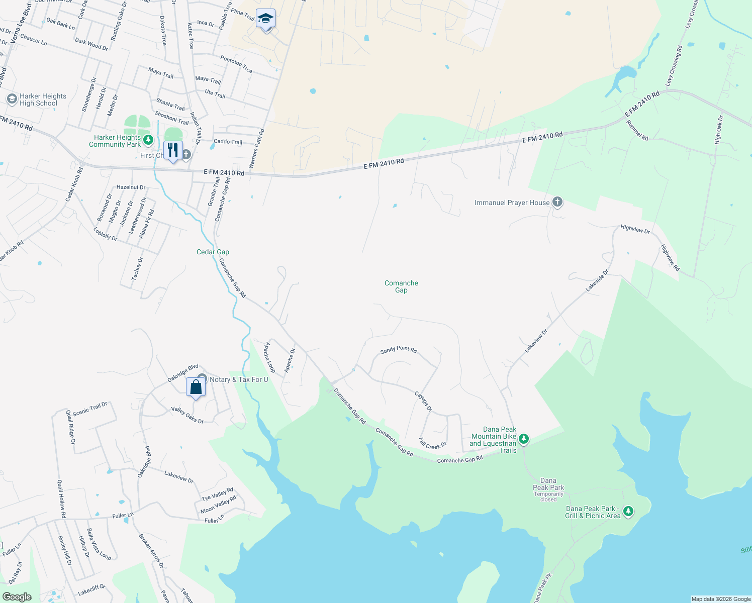 map of restaurants, bars, coffee shops, grocery stores, and more near 3200 Eagle Ridge in Harker Heights