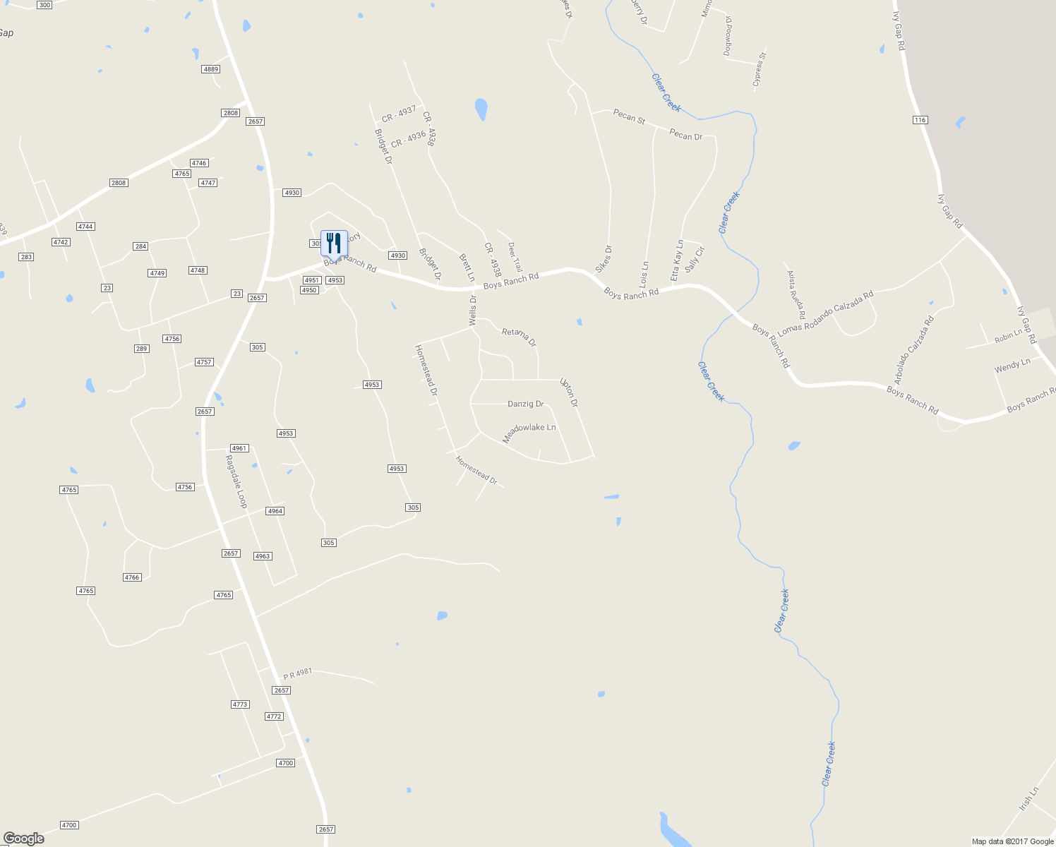 map of restaurants, bars, coffee shops, grocery stores, and more near 116 Meadowlake Lane in Kempner