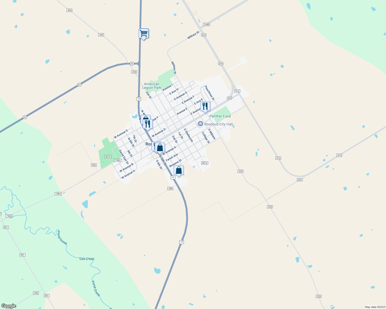 map of restaurants, bars, coffee shops, grocery stores, and more near 101 Rowena Street in Rosebud