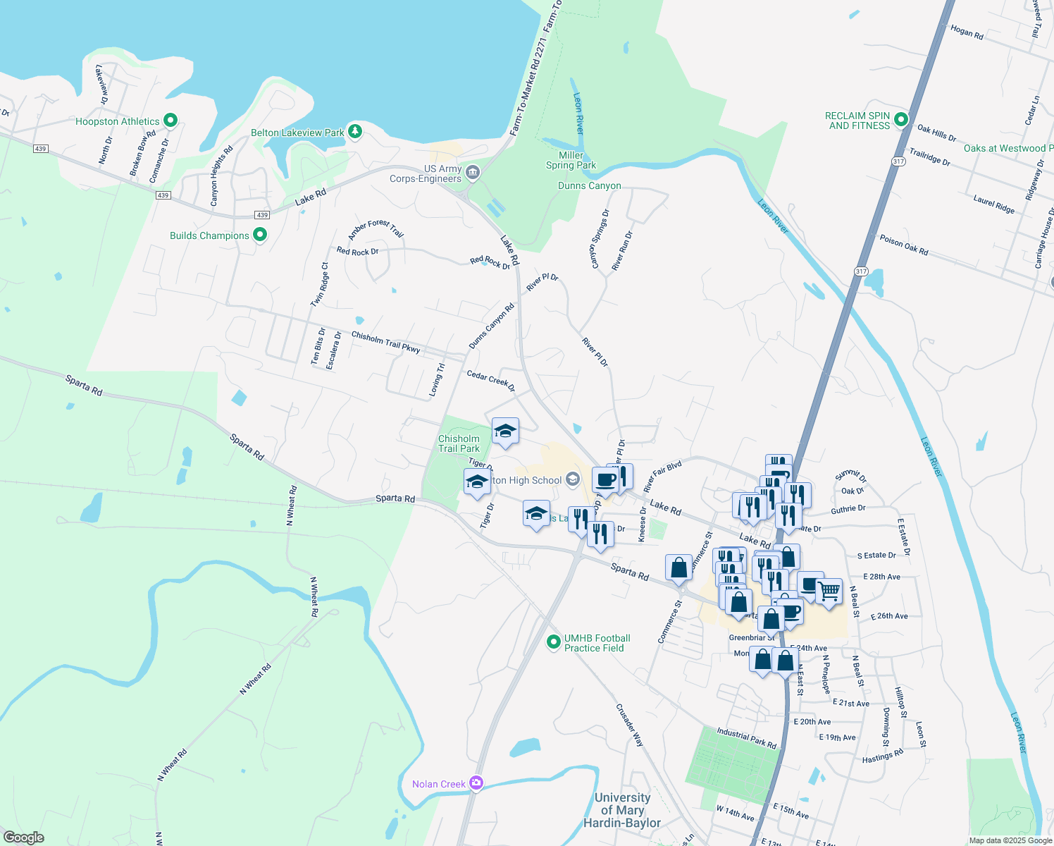 map of restaurants, bars, coffee shops, grocery stores, and more near 1010 Terra Alta Dr in Belton