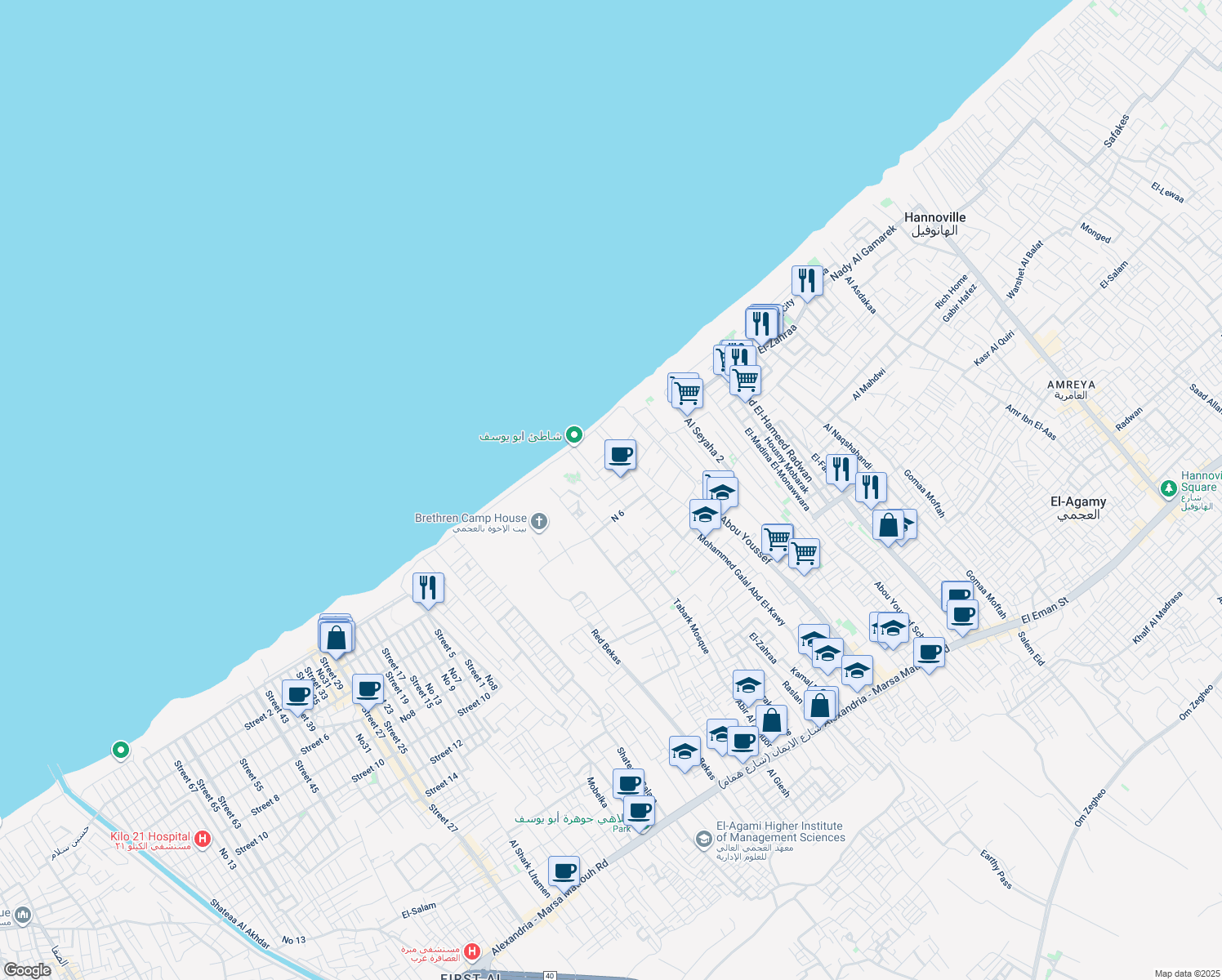 map of restaurants, bars, coffee shops, grocery stores, and more near Street 4 in Dekhela