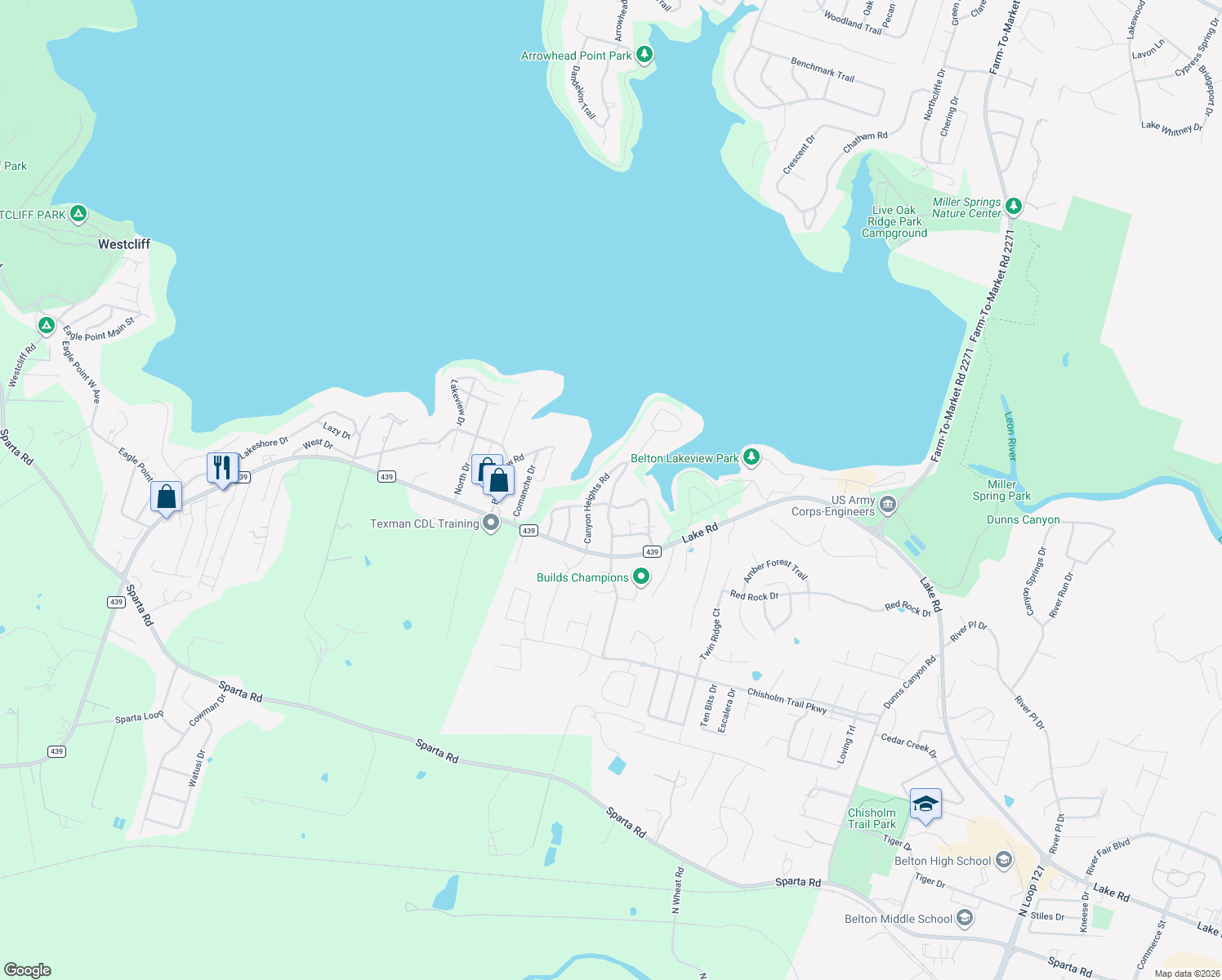 map of restaurants, bars, coffee shops, grocery stores, and more near 3704 Spring Canyon Road in Belton