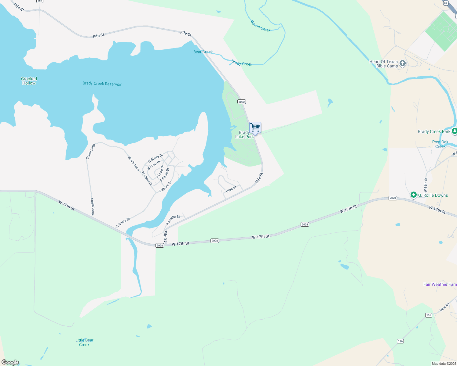 map of restaurants, bars, coffee shops, grocery stores, and more near 108 Lakeview Drive in Brady