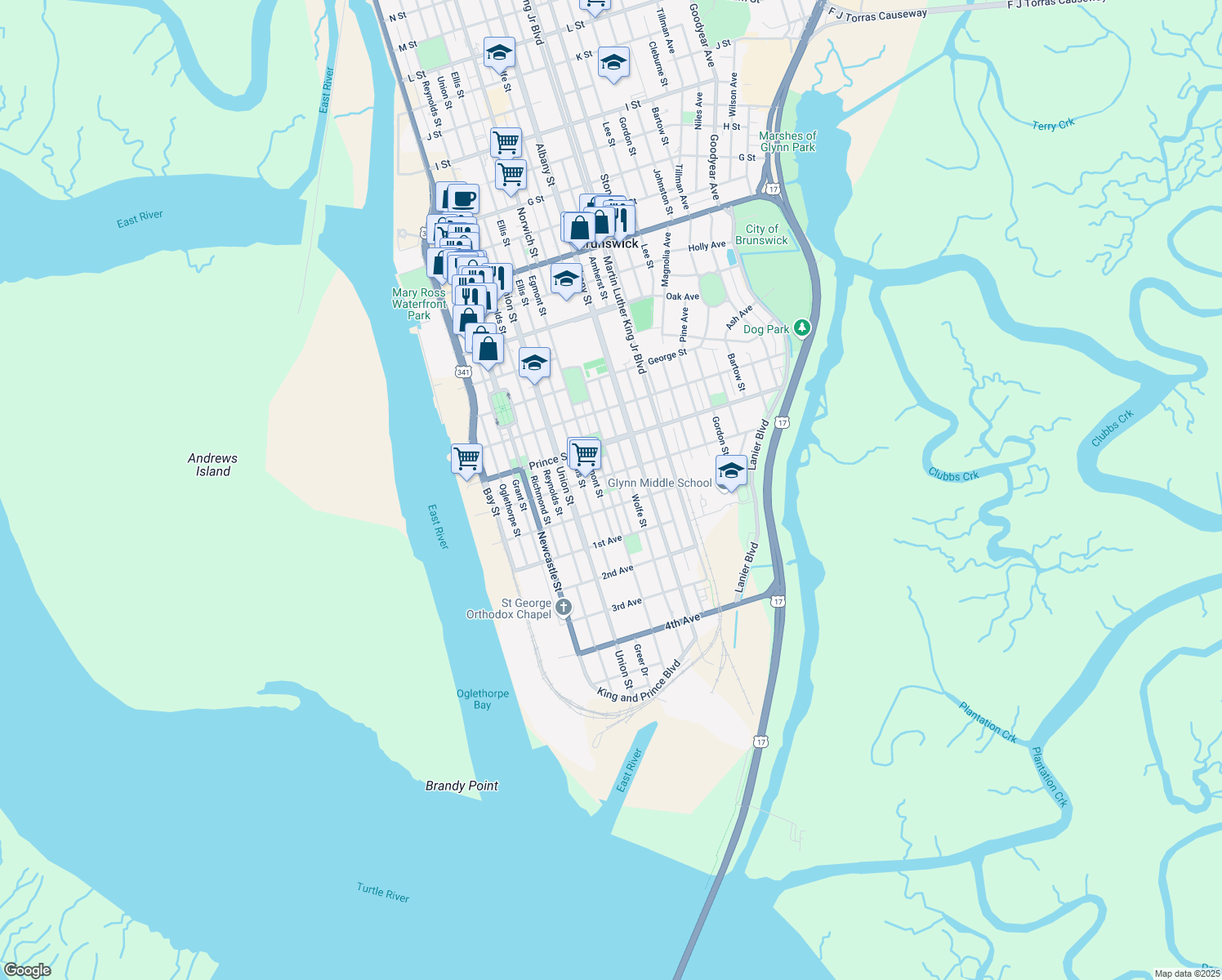 map of restaurants, bars, coffee shops, grocery stores, and more near 716 Norwich St in Brunswick