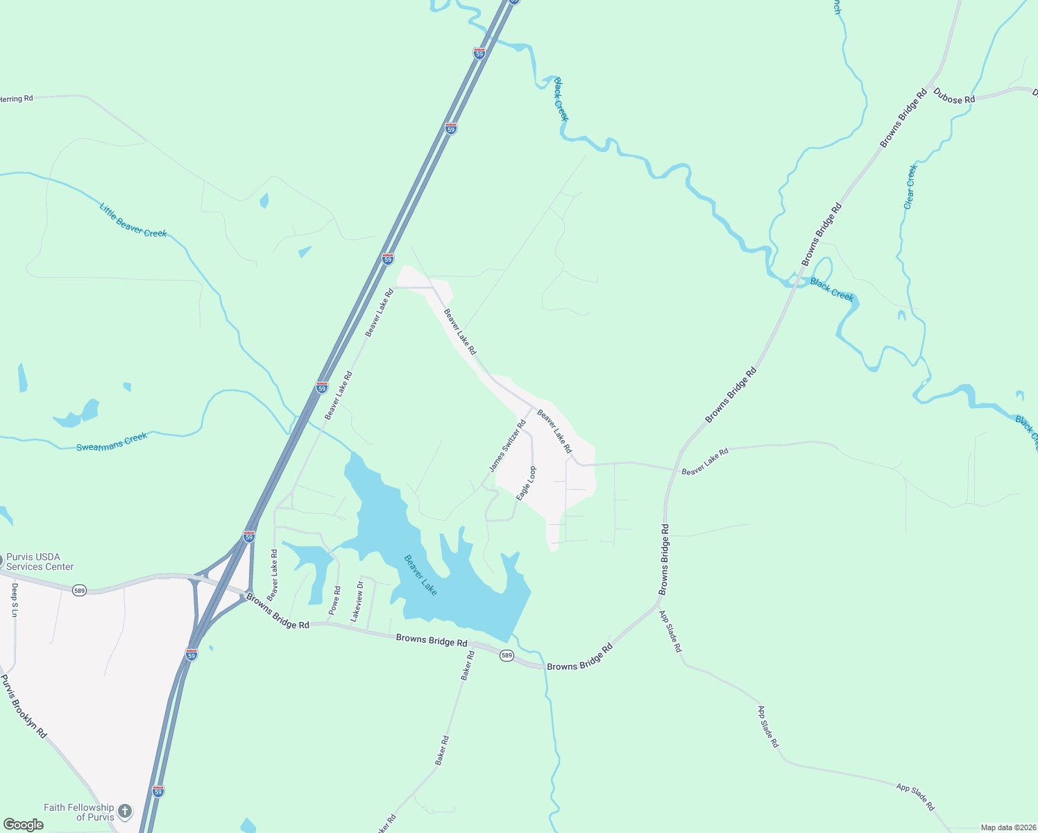 map of restaurants, bars, coffee shops, grocery stores, and more near 11 James Switzer Road in Purvis