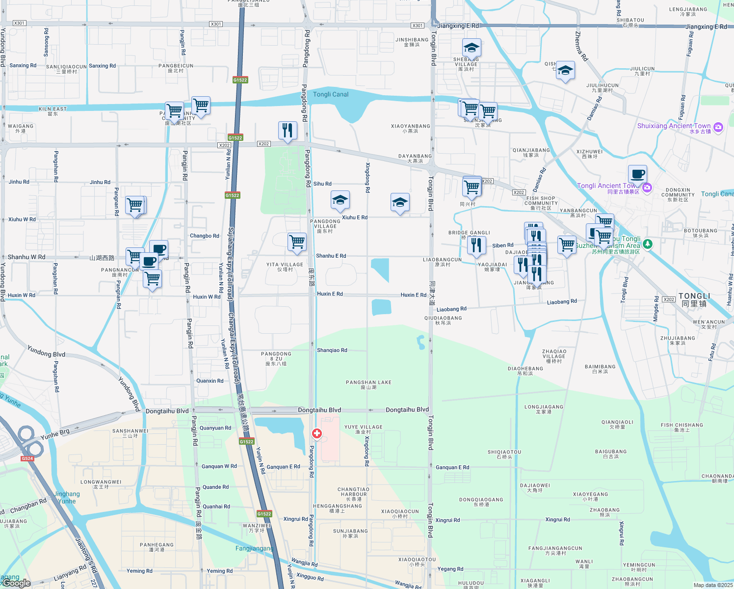 map of restaurants, bars, coffee shops, grocery stores, and more near Xing Dong Lu in Su Zhou Shi