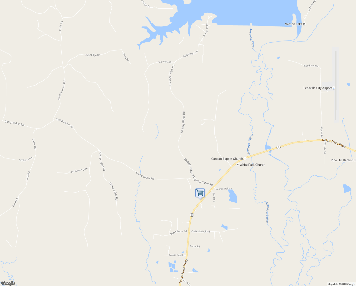 map of restaurants, bars, coffee shops, grocery stores, and more near 580 Hickory Ridge Road in Leesville