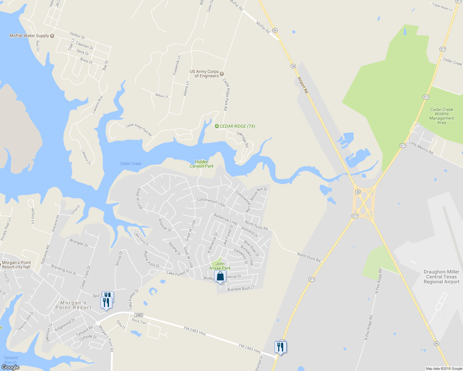 map of restaurants, bars, coffee shops, grocery stores, and more near 2 Whitetail Road in Belton