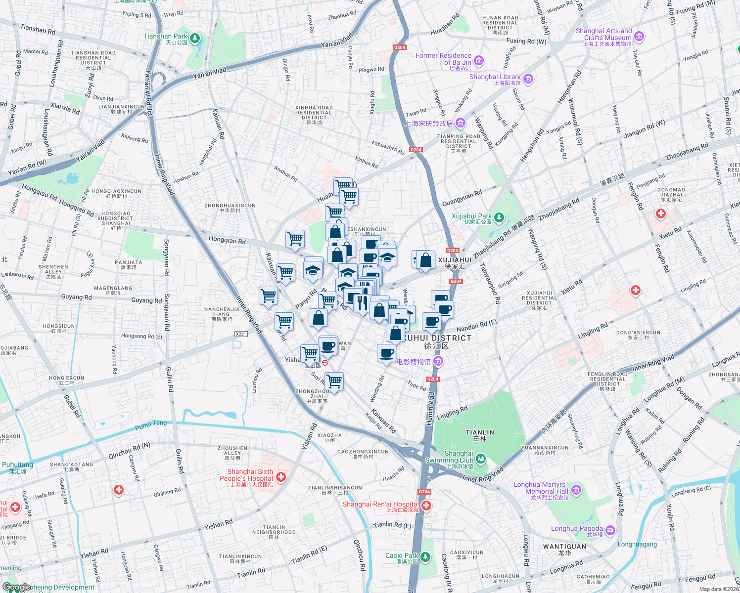 map of restaurants, bars, coffee shops, grocery stores, and more near in 