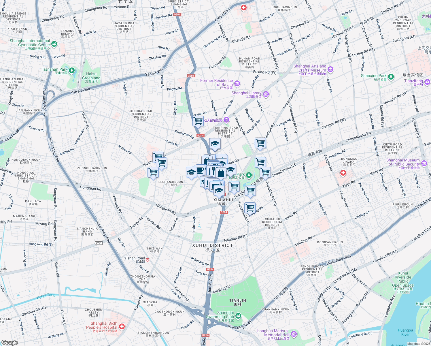 map of restaurants, bars, coffee shops, grocery stores, and more near in Shanghai