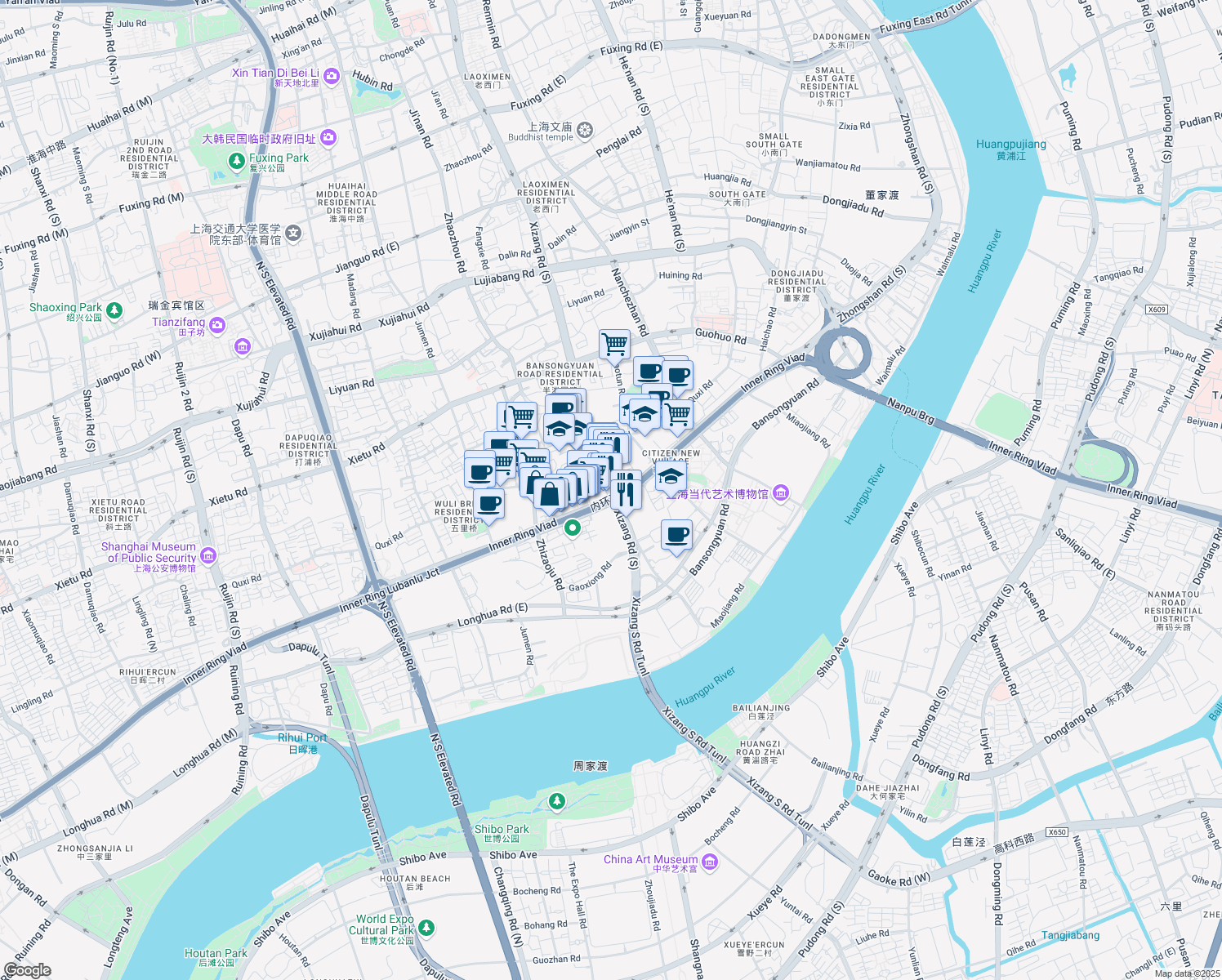 map of restaurants, bars, coffee shops, grocery stores, and more near in 
