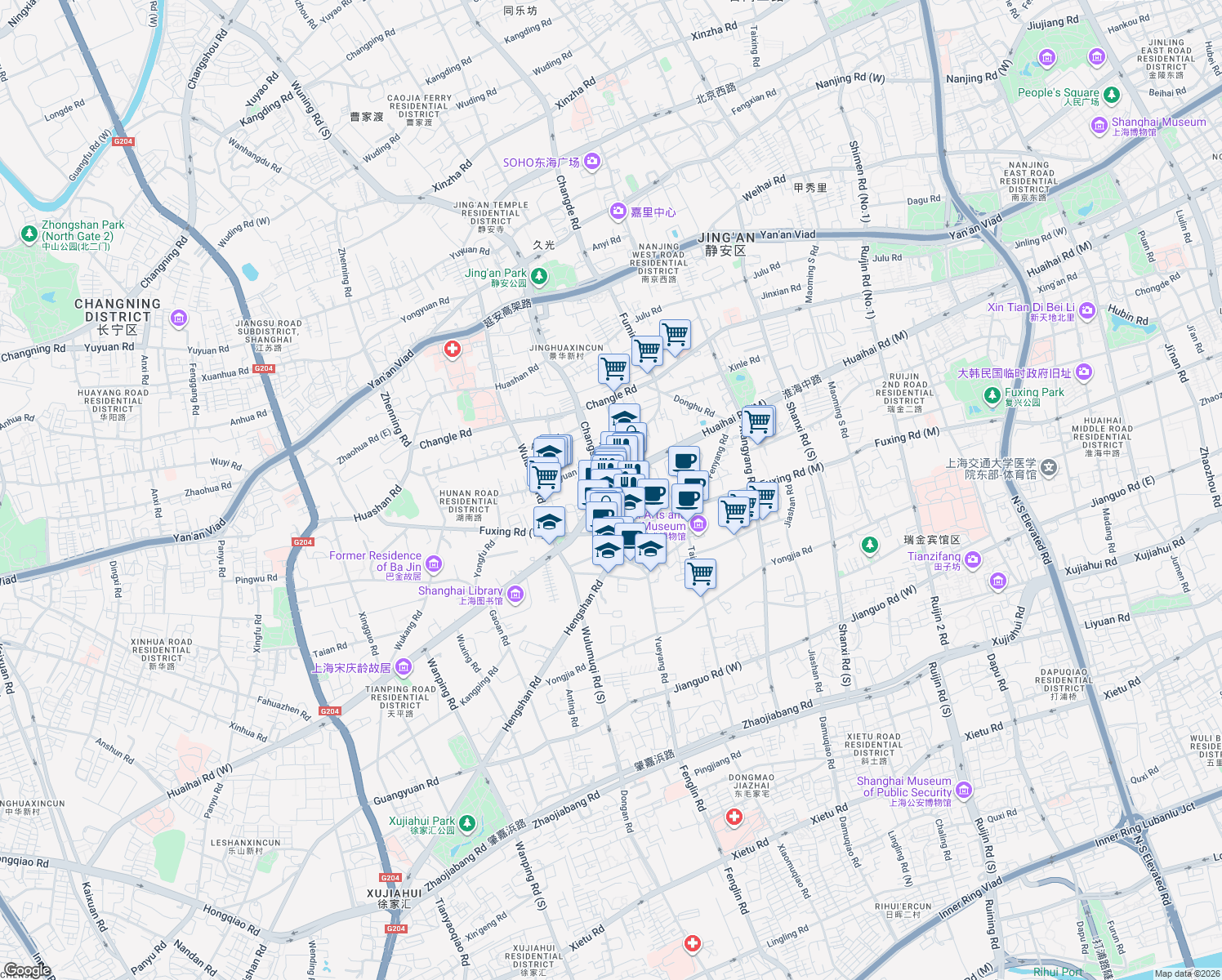 map of restaurants, bars, coffee shops, grocery stores, and more near in 