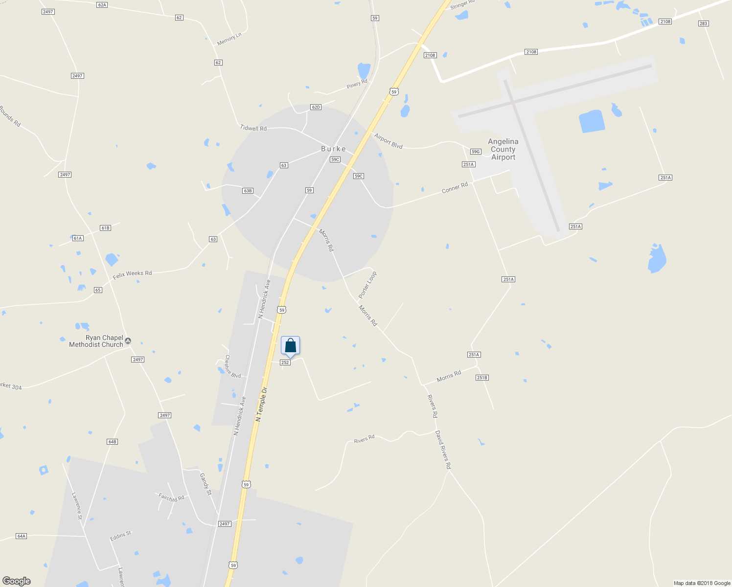 map of restaurants, bars, coffee shops, grocery stores, and more near 433 Porter Loop in Diboll