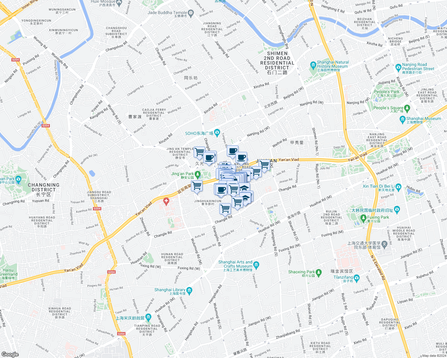 map of restaurants, bars, coffee shops, grocery stores, and more near in 