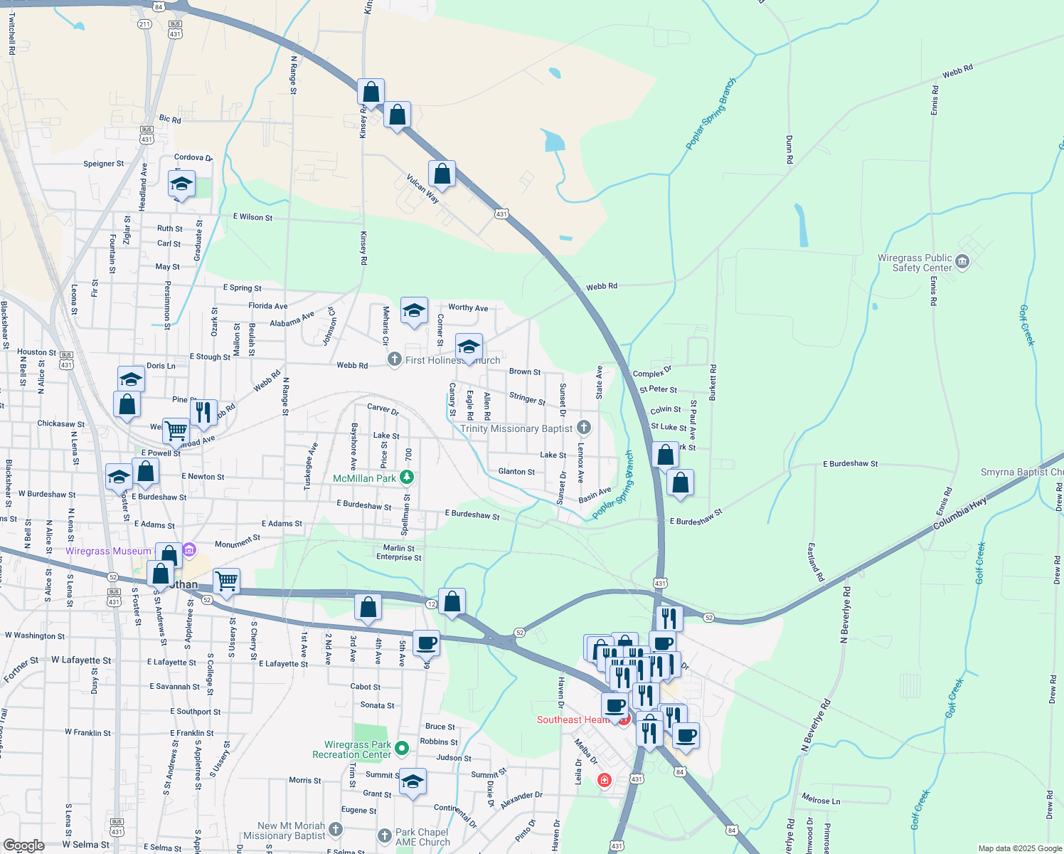 map of restaurants, bars, coffee shops, grocery stores, and more near 818 Dellwood Avenue in Dothan