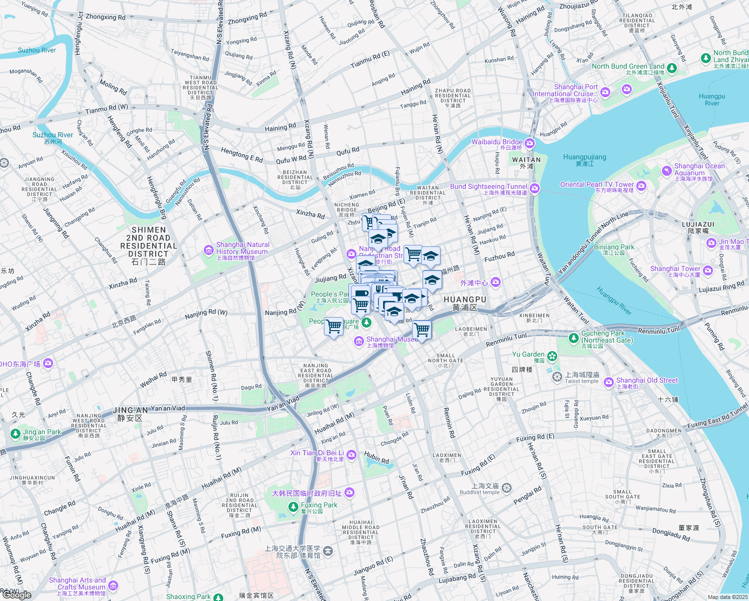 map of restaurants, bars, coffee shops, grocery stores, and more near 268号 Xizang Middle Road in Shanghai