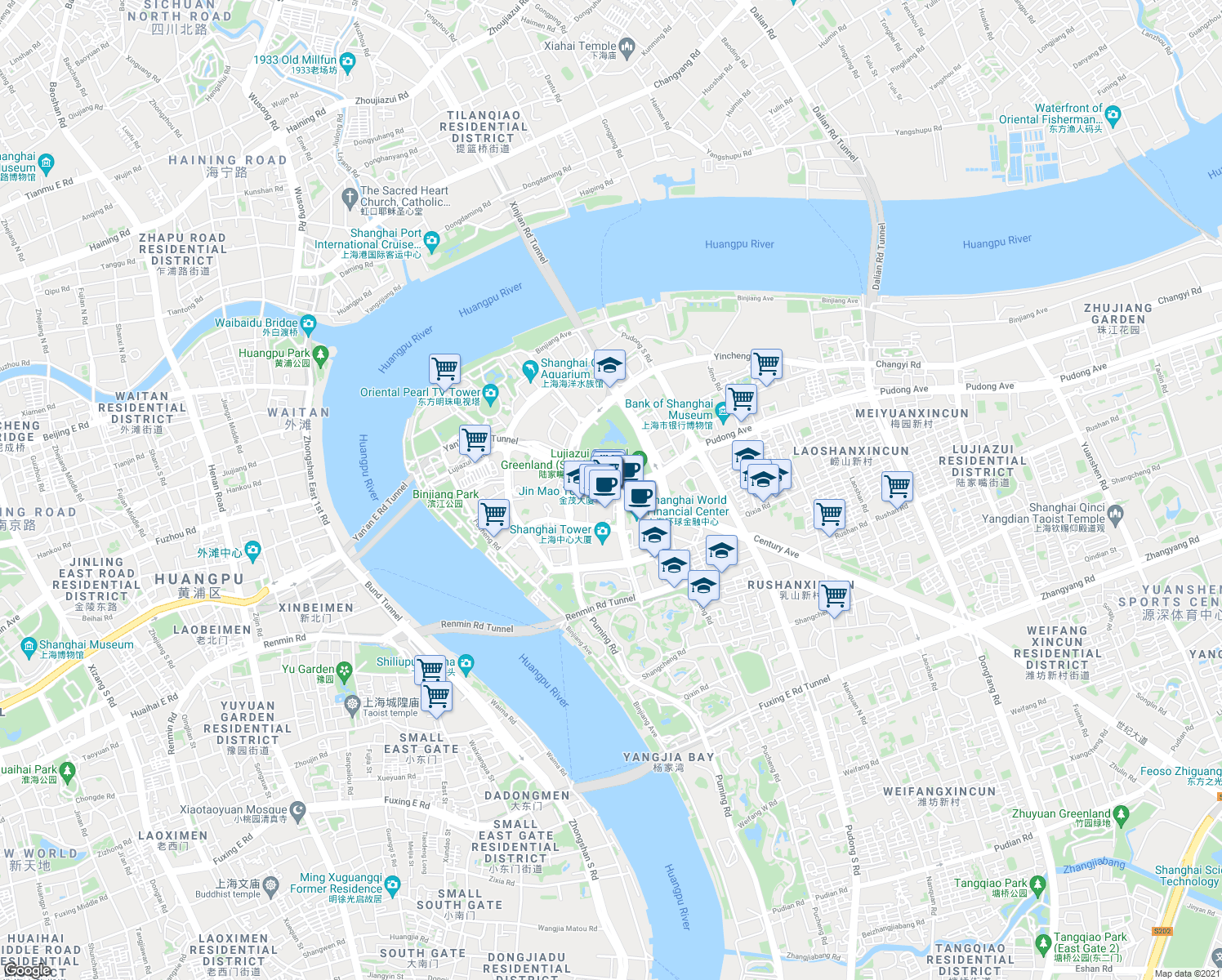 map of restaurants, bars, coffee shops, grocery stores, and more near 88号 Century Avenue in Shanghai